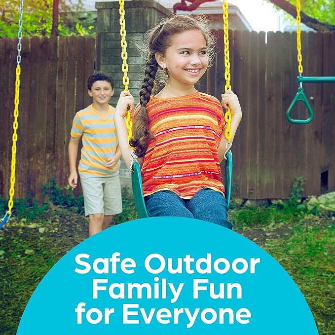 Jungle Gym Kingdom Swing for Outdoor Swing Set - Pack of 1 Swing Seat Replacement Kit with Heavy Duty Chains - Backyard Swingset Playground Accessories for Kids (Green)