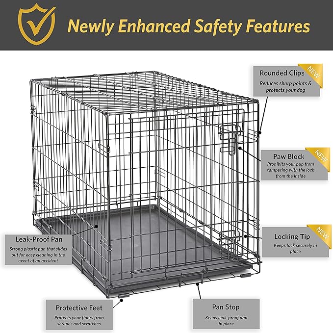 Midwest Homes for Pets 36-Inch New World Crate for Medium-Large Breeds, 41-70 lbs, Single Door Folding Dog Crate, Leak-Proof Tray & Secure Latch, Portable, Durable & Easy to Assemble
