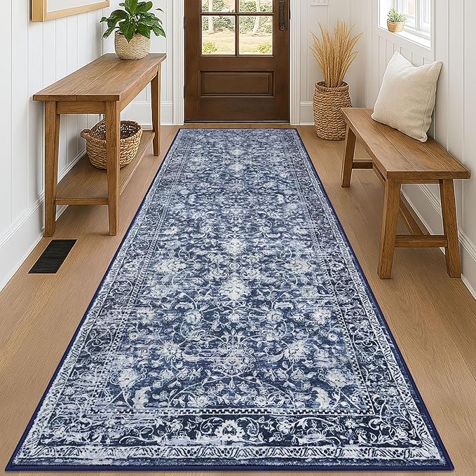 KILOCOCO Hallway Runner 2.6x8 Rug Runner Printed Vintage Floral Washable