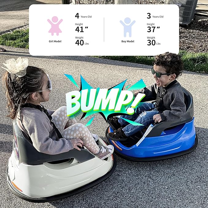 Baby Bumper Car, 6V Electric Kids Bumper Car for Toddlers with Remote Control, Bluetooth - White