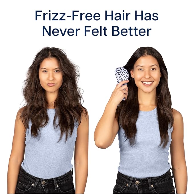 Crave Naturals Glide Thru Detangling Hair Brush for Adults and Kids - Detangler Hairbrush for Curly or Straight, Wet or Dry Hair - Gentle on Tangles Comb - Navy Blue and Blue Cheetah (Pack of 2)