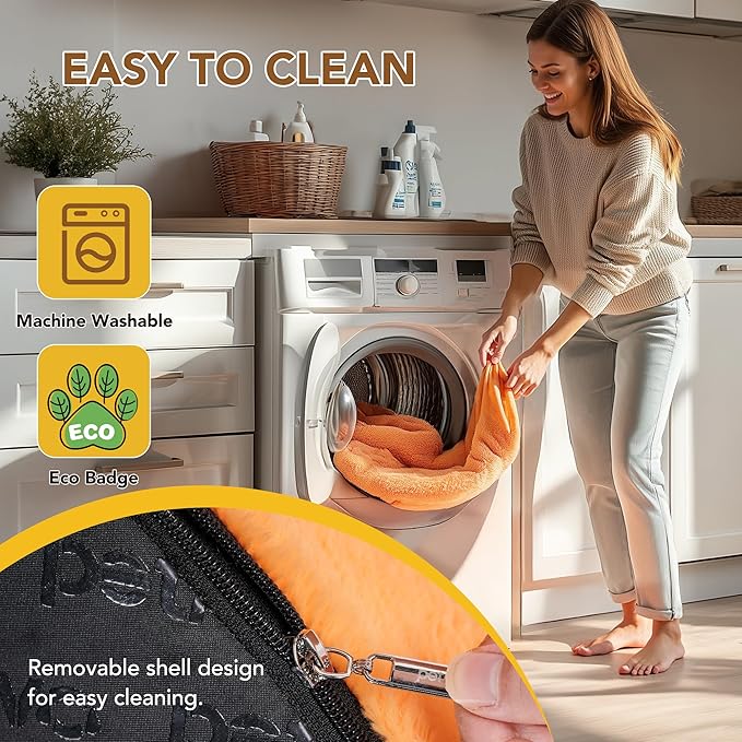 PETNOVO Ultra-Soft Rabbit Fur-Like Dog Stairs for Couch/Bed, Luxury Comfort 3-Step for Small & Senior Dogs, Non-Slip, Removable Washable Cover, Oeko-TEX Certified, 22.4" D x 15.7" W x 15.7" H, Orange