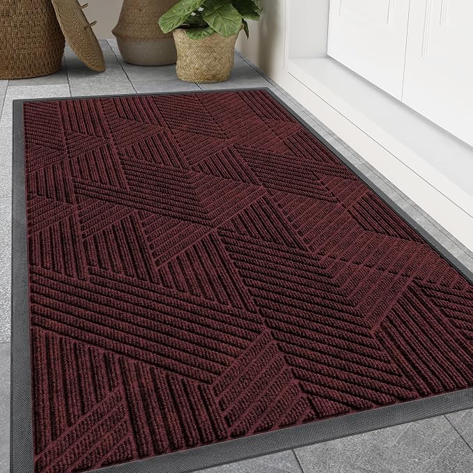 Smiry Front Door Mat Outside Entrance, Heavy Duty Sturdy Natural Rubber Doormat