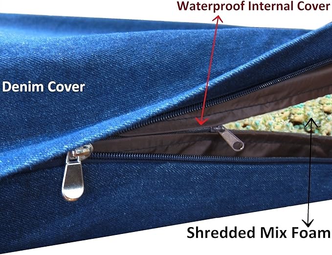 Dogbed4less Large Memory Foam Dog Bed Pillow with Orthopedic Comfort, Waterproof Liner and Washable Durable Pet Bed Denim Cover 41"X27", Blue
