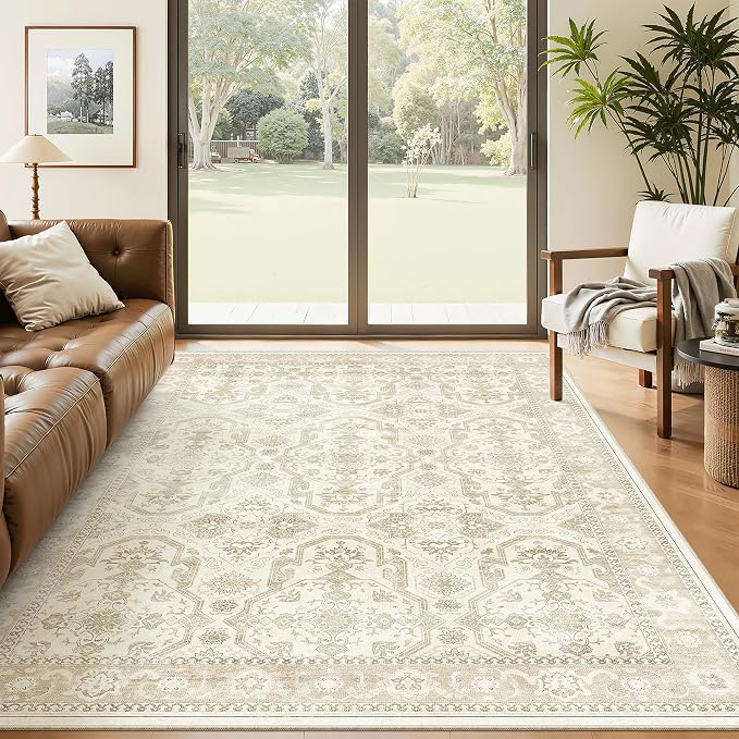 Soalmost 7x9 Area Rug for Living Room Washable Abstract Vintage Soft Thin