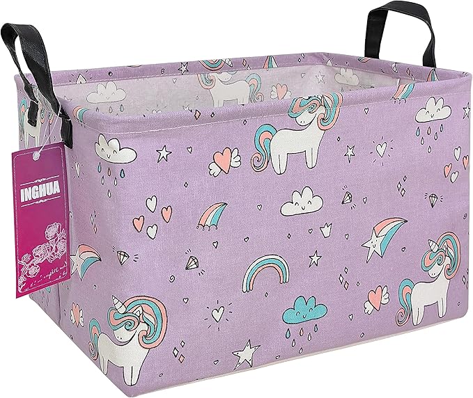 Rectangular Storage Basket Fabric Organizer Bin for Toys,Books,Clothes,Gifts,Pets-Perfect for Home,Office,Nursery,Dorm,Shelf(Rec-Unicorn)