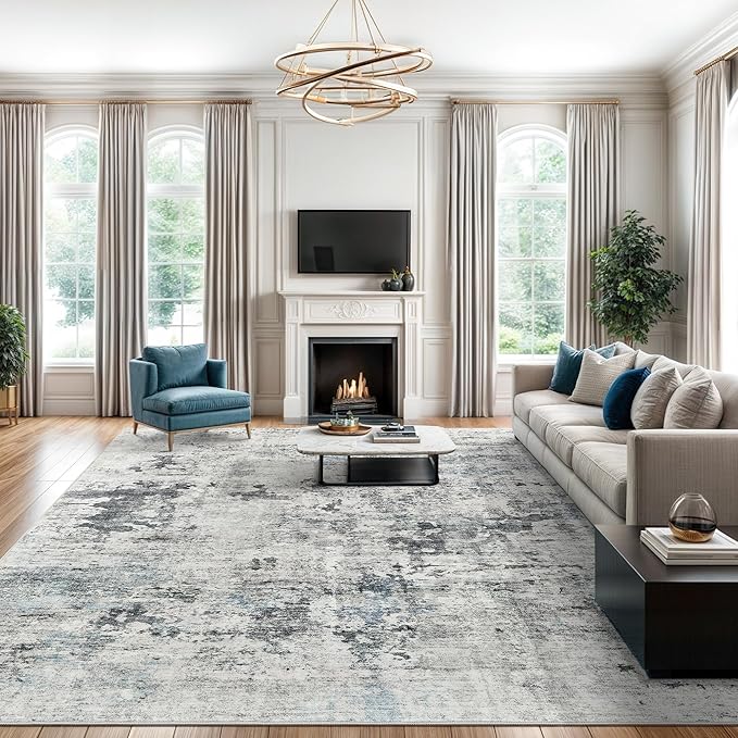 Soalmost Abstract Rug 8x10 Large Living Room Rugs Neutral Modern Washable Area
