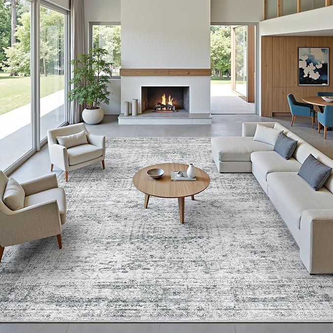 Soalmost 12x15 Washable Area Rug Gray Neutral Abstract Living Room Large Carpet