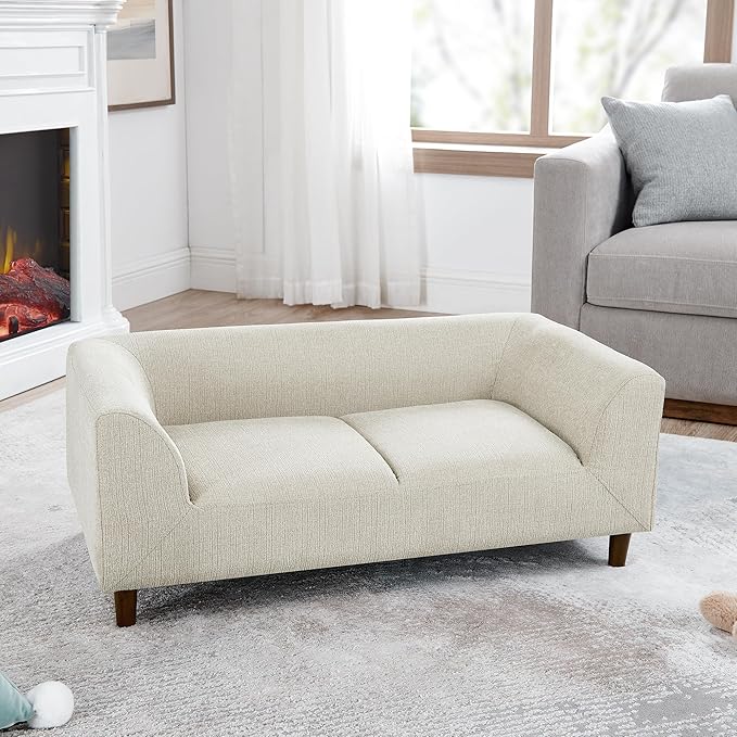 Dog Couch for Medium & Large Dogs, Modern Pet Sofa with Armrest & Backrest, Short Leg Design Linen Fabric Dog Bed Furniture, 39.5" Washable Pet Couch (Beige)