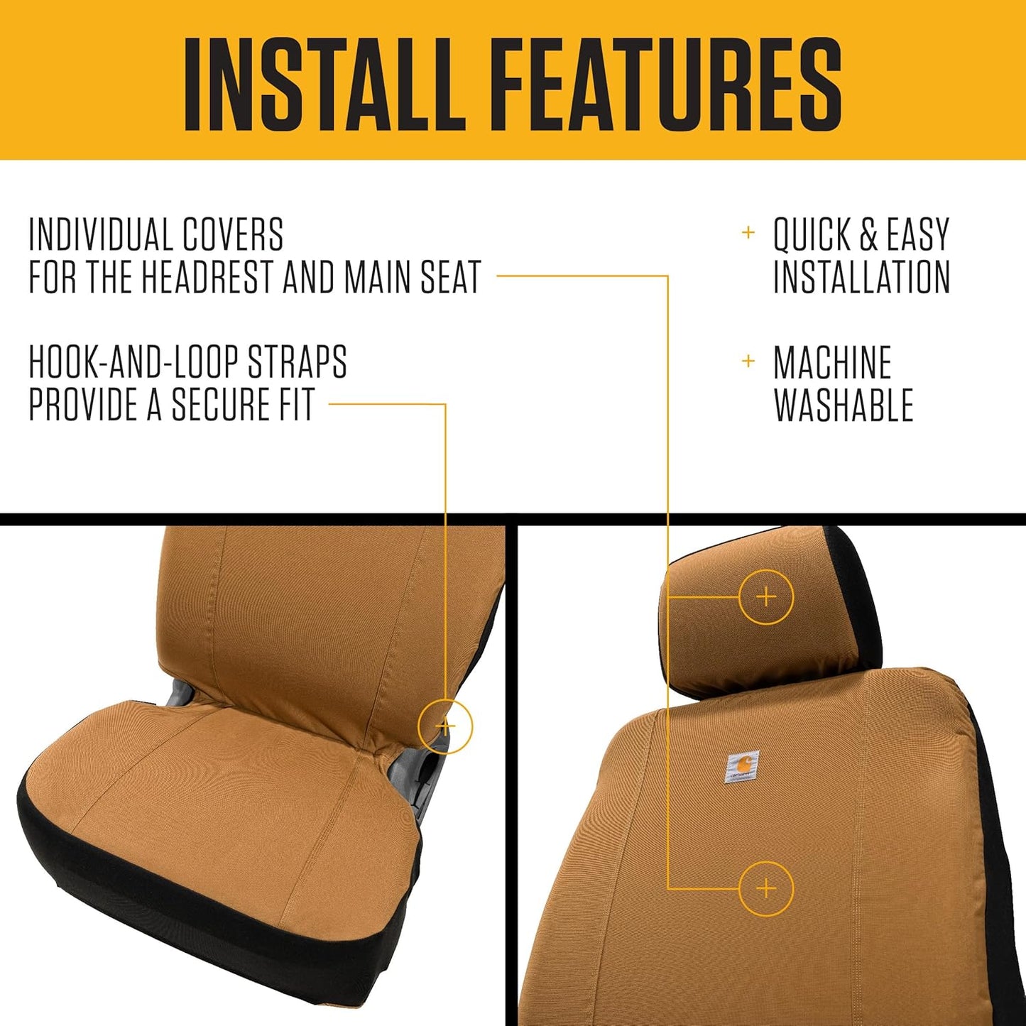 Carhartt Universal Nylon Duck Canvas Fitted Bucket Seat Cover, Durable Seat Protection with Rain Defender, Single, Gravel