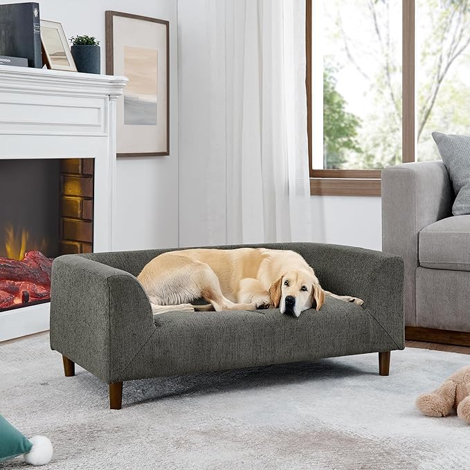 Pet Sofa with Backrest and Armrests,Modern Rectangular Pet Sofa Suitable for Small and Medium Dogs,Soft Cushion Comfortable Dog Sofa for Living Room,Dark Grey