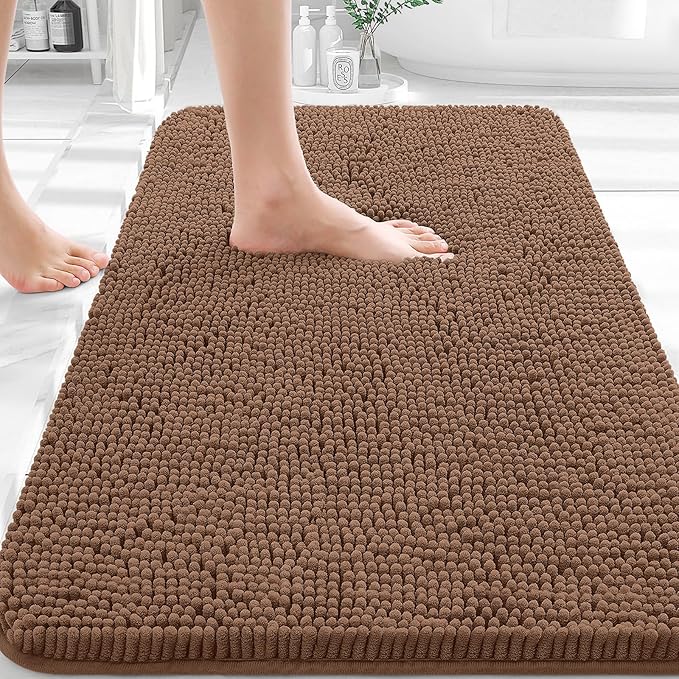 OLANLY Bathroom Rugs 36x24, Extra Soft Absorbent Chenille Bath Rugs, Rubber