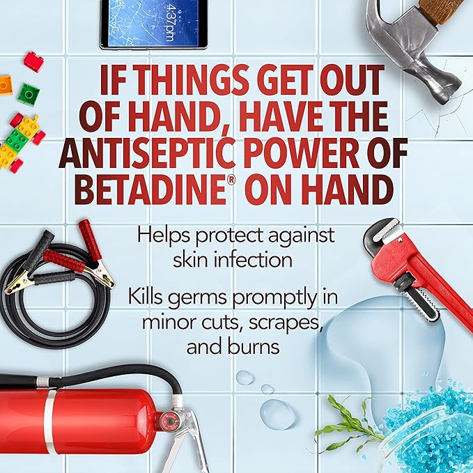 Betadine Antiseptic Povidone Iodine Solution 8 Fl Oz, Pack of 2, Kills Germs in Minor Cuts/Scrapes/Burns, Povidone Iodine Liquid, No Sting, No Alcohol or Hydrogen Peroxide