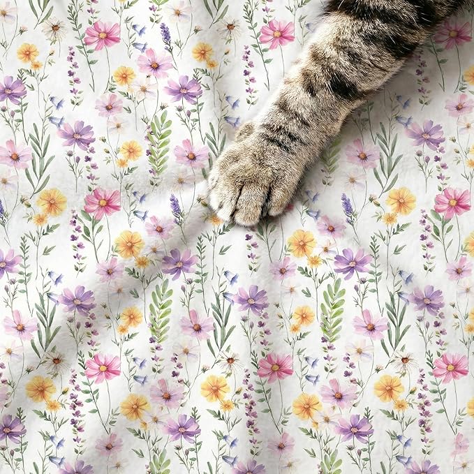 Horaldaily Pets Flannel Blanket, Spring Summer Watercolor Wildflowers Soft Fuzzy Fluffy Plush Cozy Fleece Premium Blankets for Dog Cat Puppy Kitten Couch Protection, 16x23