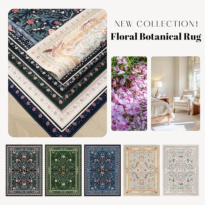 Door Mat Indoor Entrance 2x3 Rug Machine Washable Vintage Floral Botanical Small Area Rug Non-Slip Low Pile Throw Rugs for Entryway, Kitchen, Front Door Entrance, Entry, Kids Room, Yellow