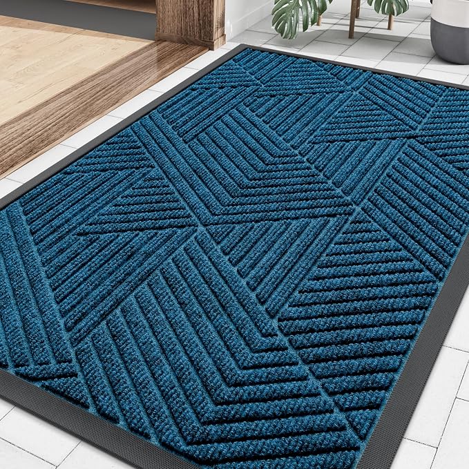 Smiry Front Door Mat Outside Entrance, Heavy Duty Sturdy Natural Rubber Doormat