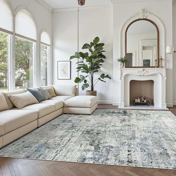Soalmost Abstract Rug 8x10 Large Living Room Rugs Neutral Modern Washable Area