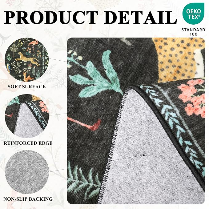 DUKINO 4x4 Square Area Rug for Entryway, Lightweight Animal Print Washable Rug