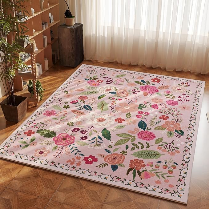 Rugcomf Bedroom Rug 3x5 Rug Washable Area Rug Non Slip Low Pile Boho Floral