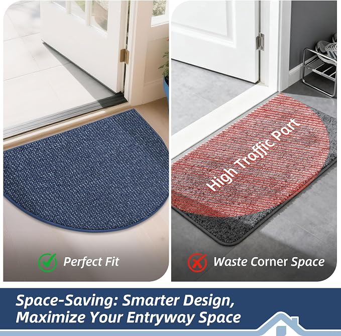 BEQHAUSE Dirt Trapper Door Mat 26" x 40" Half Circle Non-Slip Washable Doormats