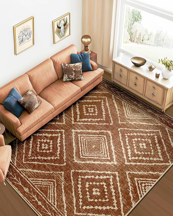 BESTSWEETIE Area Rug 8x10 Rug Machine Washable Non-Slip Low Pile Print Pattern