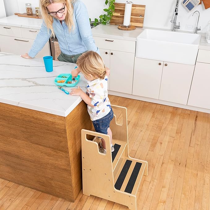 ECR4Kids Reach-Up Step Stool with Handles, Kids Furniture, Natural