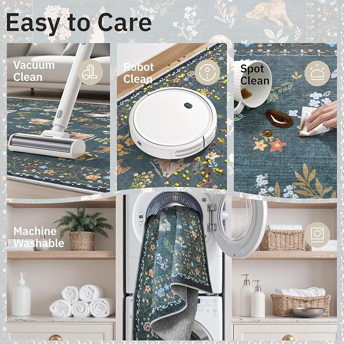 Soalmost Dog 8x10 Area Rugs for Living Room, Machine Washable Animal Floral