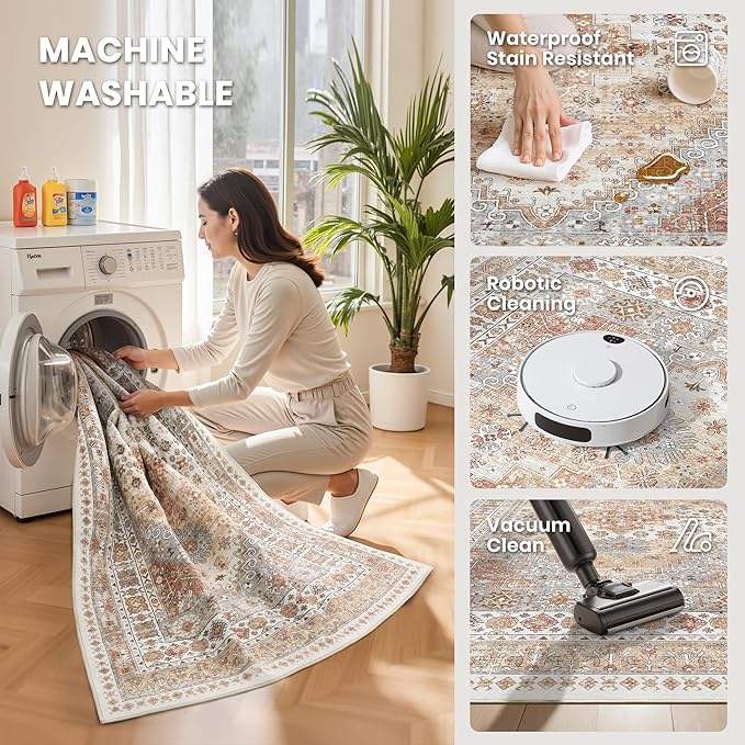 zesthome 8x10 Area Rugs for Living Room, Non-Slip Backing Washable Rugs