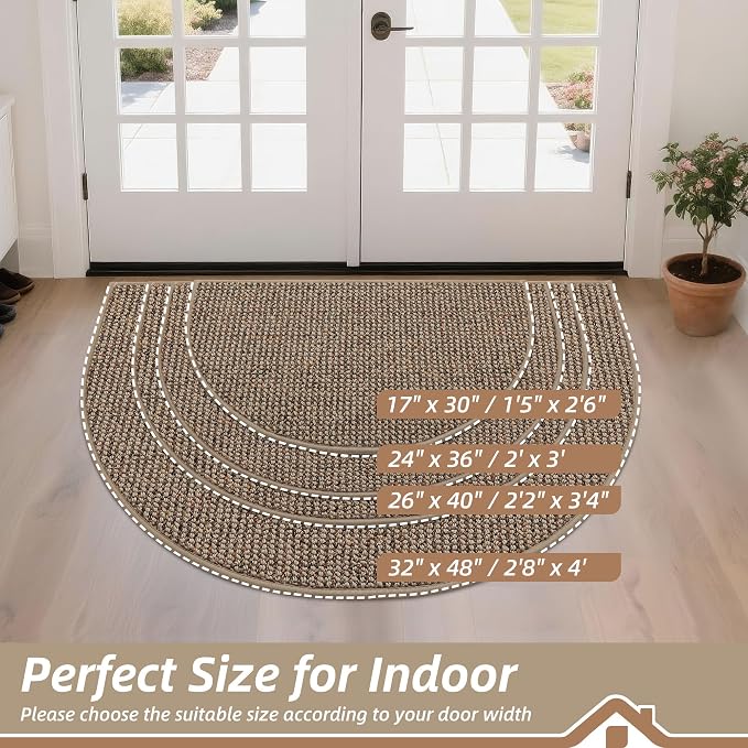 BEQHAUSE Dirt Trapper Door Mat 17" x 30" Half Circle Non Slip Washable Doormats