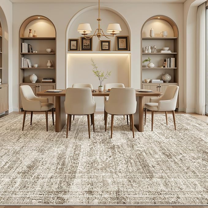 Soalmost 12x15 Washable Area Rug Brown Neutral Abstract Living Room Large