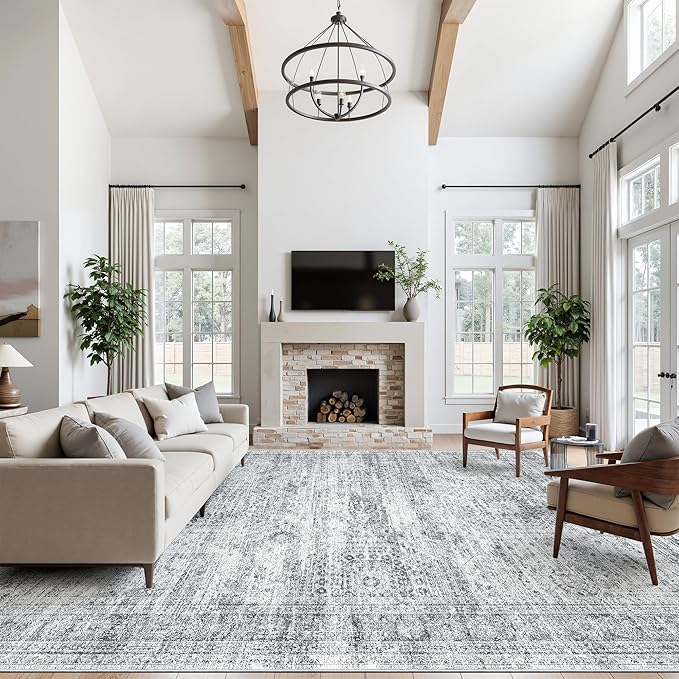 Soalmost 12x15 Washable Area Rug Gray Neutral Abstract Living Room Large Carpet