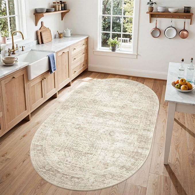 Soalmost Small Oval 3x5 Rug for Entryway, Machine Washable Area Rug for Kitchen