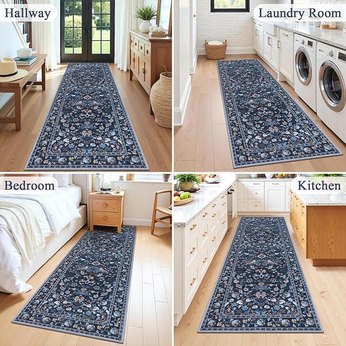 HEBE Washable Hallway Runner Rug 2'x 6' Non Slip Kitchen Rugs Runner, Low Pile