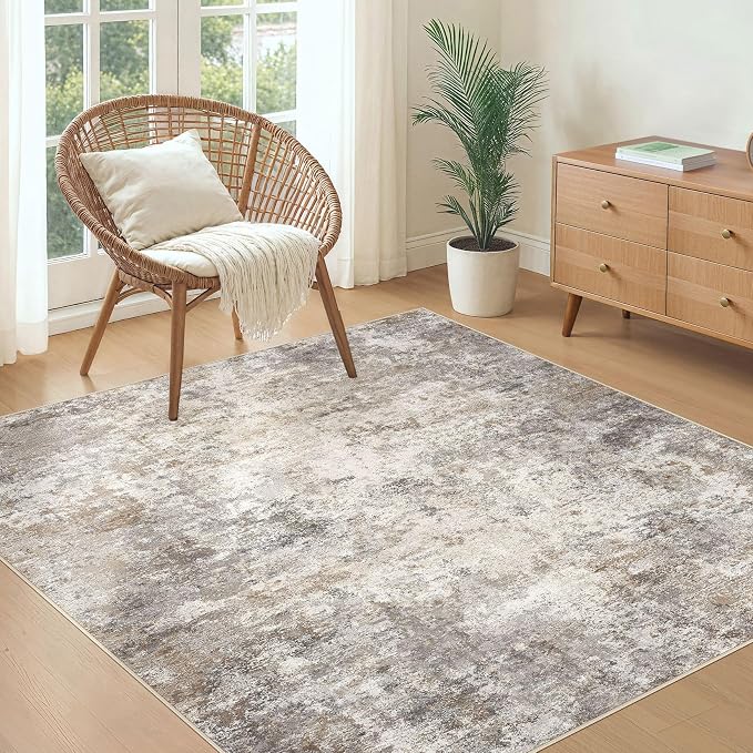 UERMEI Square Area Rugs : Washable 5x5 Neutral Modern Abstract Carpet