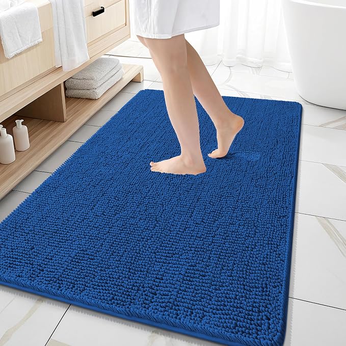 OLANLY Large Bathroom Rugs 59x35, Soft Absorbent Chenille Bath Rugs, Rubber