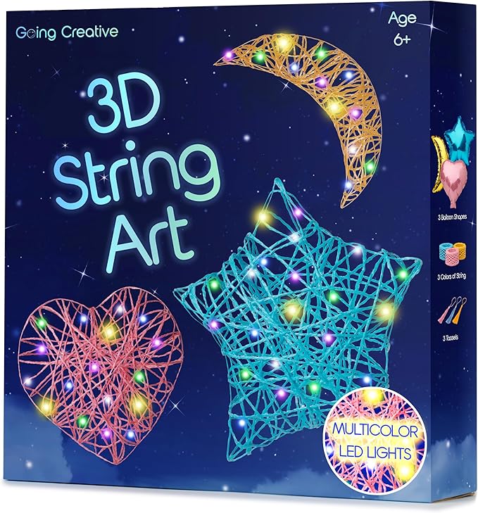 Going Creative 3D String Art Kit for Kids Ages 6-12 – Light-Up DIY Craft Kit with LED Lights, Tassels & Wall Mount – Fun Arts & Crafts Gift for Girls & Boys, STEM Toy, Screen-Free Activity