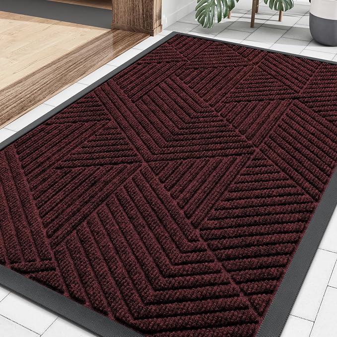 Smiry Front Door Mat Outside Entrance, Heavy Duty Sturdy Natural Rubber Doormat