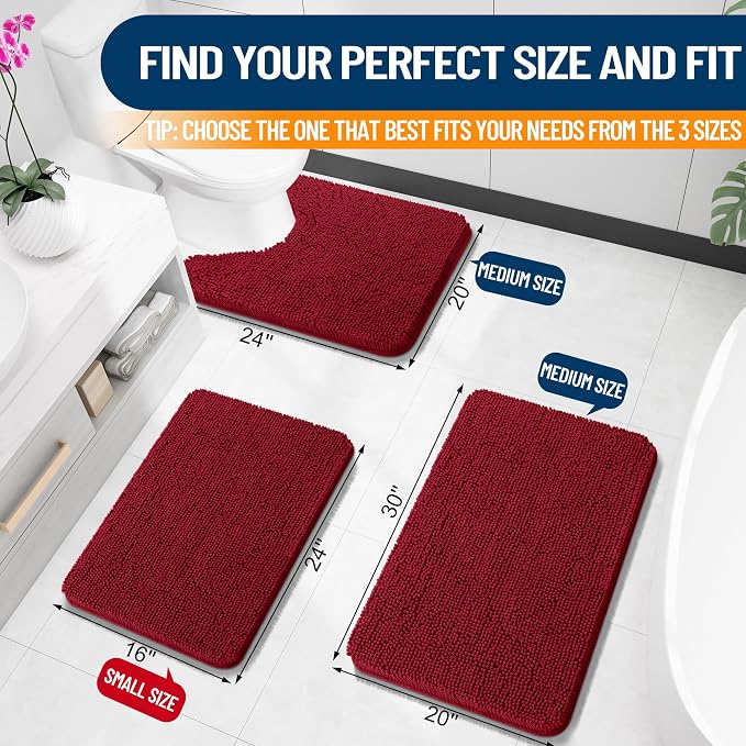 OLANLY Toilet Rugs U-Shaped 24x20, Extra Soft Absorbent Chenille Contour