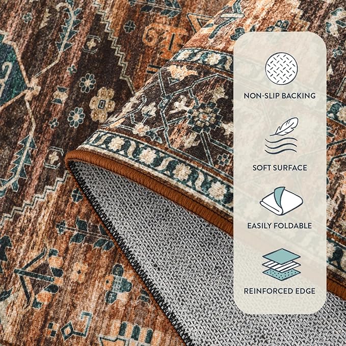 Lahome Hallway Runner Rug - 2x6 Washable Non-Slip Carpet Runner, Throw Untra-Thin Stain Resistant Kitchen Carpet, Vintage Medallion Print Non-Shedding Mat for Bedroom Entryway Bathroom