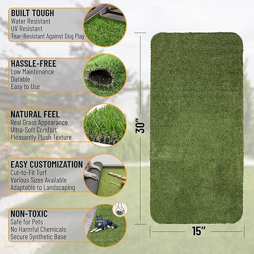 Ottomanson Artificial Grass Puppy Potty Training Pad, 15" x 30" Reusable Pee Pad for Small Pets and Dogs
