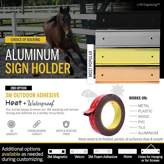 Personalized Horse Stall Name Plates, 2x10 Horse Stall Signs with Adhesive, All Weather UV Protected, Cashew Plastic Black Letters - Made in USA - N6