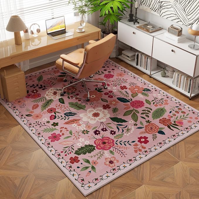 Rugcomf Bedroom Rug 3x5 Rug Washable Area Rug Non Slip Low Pile Boho Floral