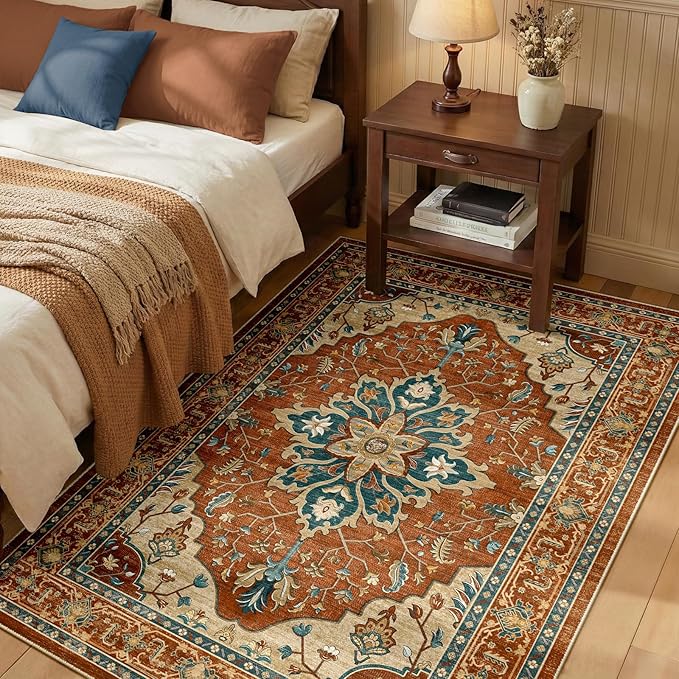 RELEANY Area Rugs 3'x4' Washable Non-Slip, Floral Vintage Distress Medallion