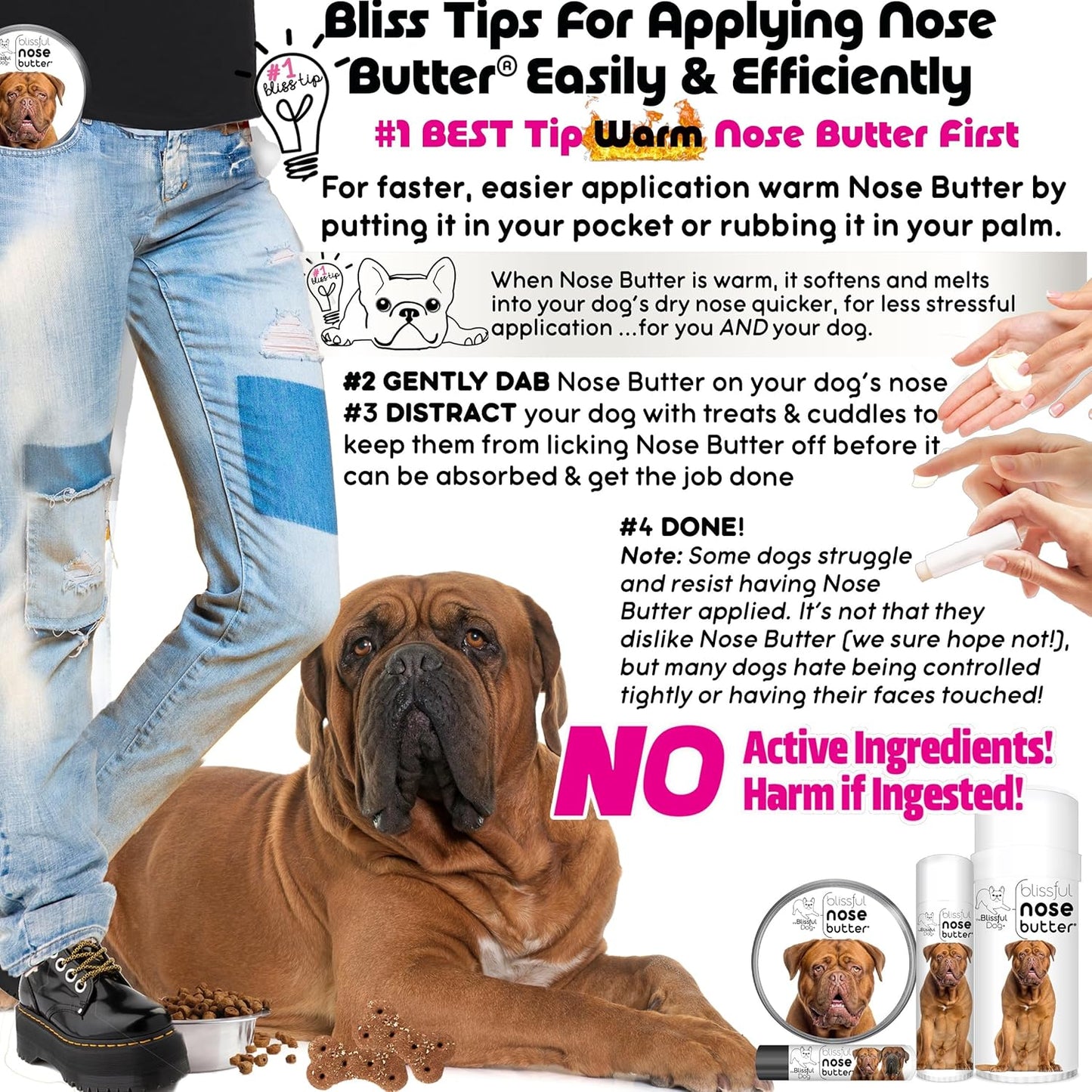 The Blissful Dog Dogue De Bordeaux Nose Butter, Versatile Dog Nose Balm for Dry Nose, Handcrafted Nose Moisturizer, Easy-to-Apply Dog Essentials, Unscented, 2 oz.