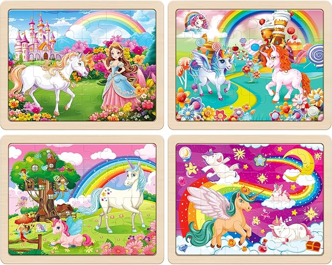 SYNARRY Large Unicorn Princess Fairy Wooden Puzzles for Girls Gift Box(12.2*9.4 in) - FSC Certified, 24 Pcs Puzzles for Kids Ages 4-6, Puzzles for Toddlers 3-5, Unicorn Toys Gifts for 3 4 5 Year Old