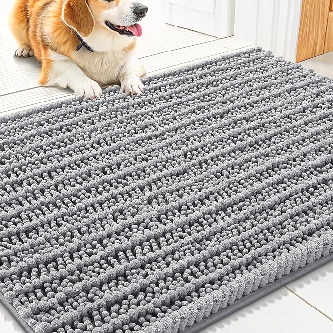 Smiry Dog Door Mat for Muddy Paws 30x20, Absorbent Dirt Trapper, Non-Slip