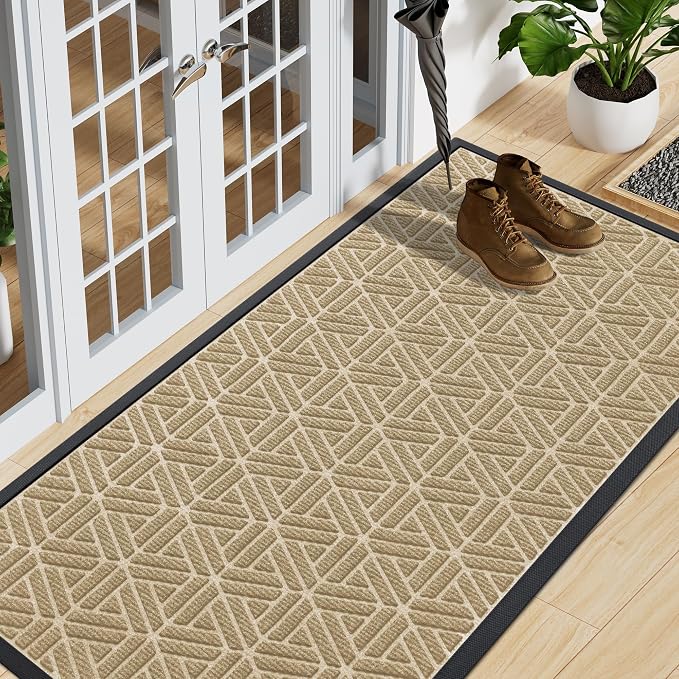 Smiry Front Door Mat Outside Entrance, Heavy Duty Sturdy Natural Rubber Doormat