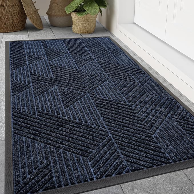 Smiry Front Door Mat Outside Entrance, Heavy Duty Sturdy Natural Rubber Doormat