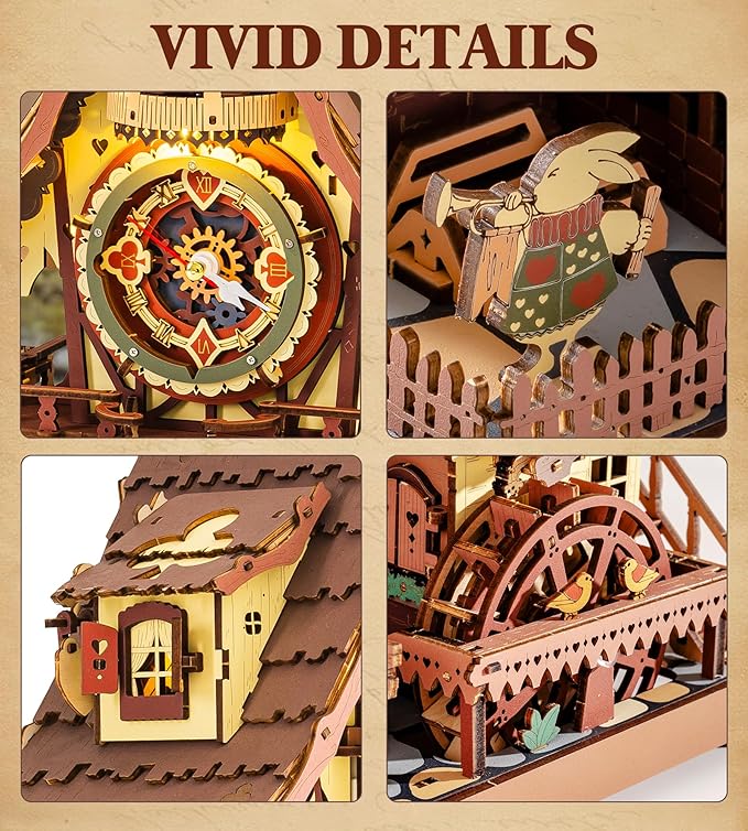 ROKR Cuckoo Clock Mechanical 3D Wooden Puzzle Kit for Adults, DIY Wooden Clock Model Building Set, Unique Home Decor Gift for Women Men