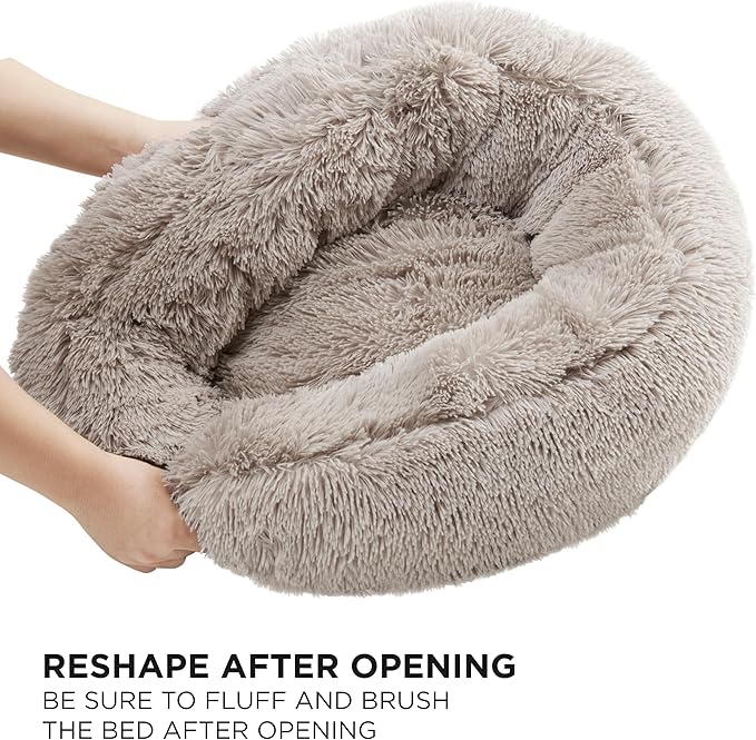 Juicy Couture Devon Faux Fur Small Taupe Round Pet Bed for Dogs and Cats